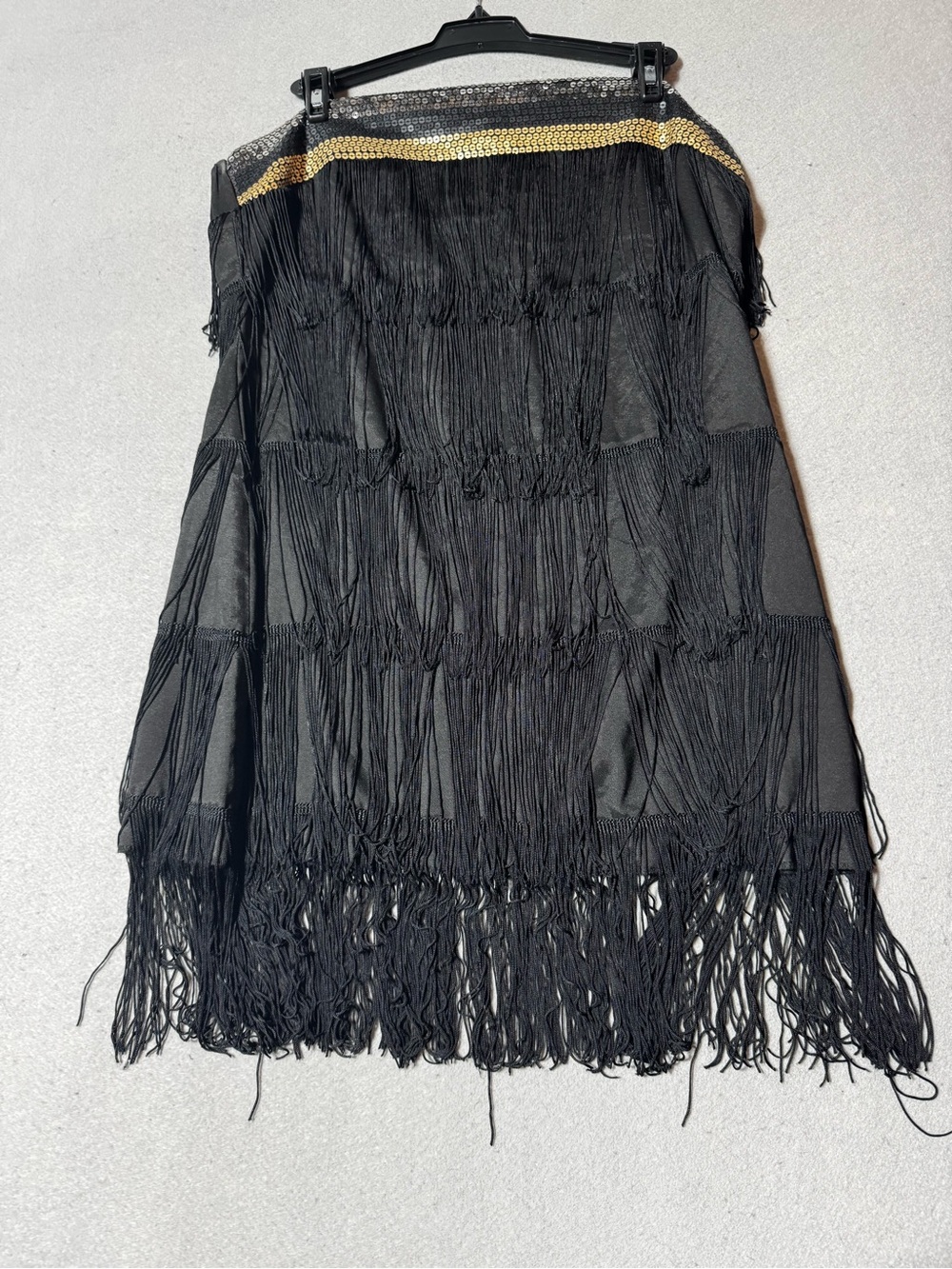 Twenty one Tiered Black Fringe Flapper Gatsby Flapper Skirt w Elastic Waistband